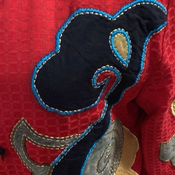 Allure Red Embroidered Applique Floral Lined Jacket Womens Size M cotton - Picture 3 of 10